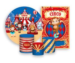 Kit 2 Painéis De Festa + Trio De Capas Cilindro - Circo Clássico Azul e Vermelho 013