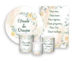 Kit 2 Painéis De Festa + Trio De Capas Cilindro - Circulo de Oração Bege Floral 005 Kit 2 Painéis De Festa + Trio De Capas Cilindro - Circulo de Oração Bege Floral 005