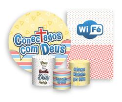 Kit 2 Painéis De Festa + Trio De Capas Cilindro - Conectados com Deus 008 Kit 2 Painéis De Festa + Trio De Capas Cilindro - Conectados com Deus 008