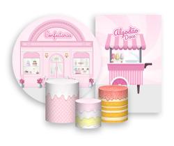 Kit 2 Painéis De Festa + Trio De Capas Cilindro - Confeitaria Rosa 004