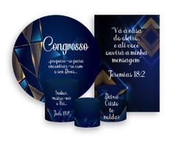 Kit 2 Painéis De Festa + Trio De Capas Cilindro - Congresso Evangélico Azul com Geométrico 023