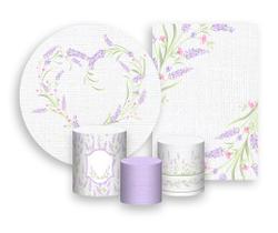 Kit 2 Painéis De Festa + Trio De Capas Cilindro - Coração de Lavanda 021