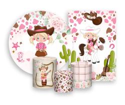 Kit 2 Painéis De Festa + Trio De Capas Cilindro - Country Boiadeira Loira 006
