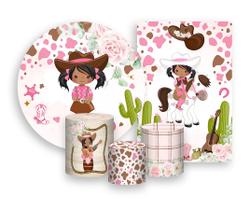Kit 2 Painéis De Festa + Trio De Capas Cilindro - Country Boiadeira Rosa 008