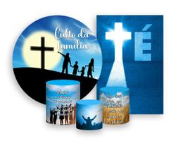 Kit 2 Painéis De Festa + Trio De Capas Cilindro - Culto da Família Cruz e Céu 024