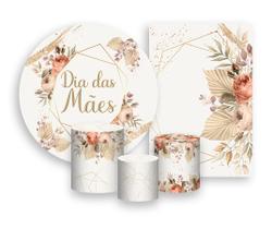 Kit 2 Painéis De Festa + Trio De Capas Cilindro - Dia das Mães Bege Floral 018 Kit 2 Painéis De Festa + Trio De Capas Cilindro - Dia das Mães Bege Floral 018