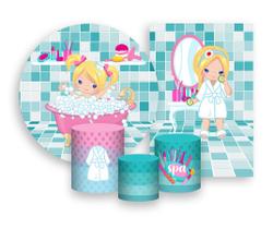 Kit 2 Painéis De Festa + Trio De Capas Cilindro - Dia de Spa Menina Loira 003 Kit 2 Painéis De Festa + Trio De Capas Cilindro - Dia de Spa Menina Loira 003
