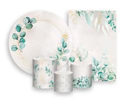 Kit 2 Painéis De Festa + Trio De Capas Cilindro - Efeito Geométrico Folhagens 021