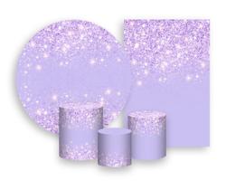 Kit 2 Painéis De Festa + Trio De Capas Cilindro - Efeito Glitter Lilás Brilhante 026 Kit 2 Painéis De Festa + Trio De Capas Cilindro - Efeito Glitter Lilás Brilhante 026