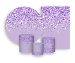 Kit 2 Painéis De Festa + Trio De Capas Cilindro - Efeito Glitter Lilás Caindo 007 Kit 2 Painéis De Festa + Trio De Capas Cilindro - Efeito Glitter Lilás Caindo 007