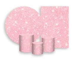 Kit 2 Painéis De Festa + Trio De Capas Cilindro - Efeito Glitter Rosa Pastel com Brilho 032 Kit 2 Painéis De Festa + Trio De Capas Cilindro - Efeito Glitter Rosa Pastel com Brilho 032