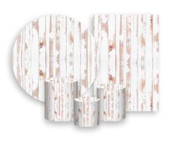 Kit 2 Painéis De Festa + Trio De Capas Cilindro - Efeito Ripas de Madeira Branca Desgastada 002 Kit 2 Painéis De Festa + Trio De Capas Cilindro - Efeito Ripas de Madeira Branca Desgastada 002