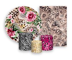 Kit 2 Painéis De Festa + Trio De Capas Cilindro - Estampa de Animais Print 007 Kit 2 Painéis De Festa + Trio De Capas Cilindro - Estampa de Animais Print 007
