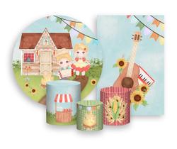 Kit 2 Painéis De Festa + Trio De Capas Cilindro - Festa Junina Casal Loiro 009 Kit 2 Painéis De Festa + Trio De Capas Cilindro - Festa Junina Casal Loiro 009