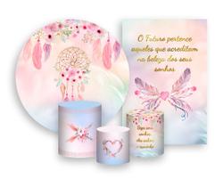 Kit 2 Painéis De Festa + Trio De Capas Cilindro - Filtro dos Sonhos Aquarela Rosa 008