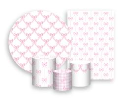 Kit 2 Painéis De Festa + Trio De Capas Cilindro - Fitas e Laços Rosa 022