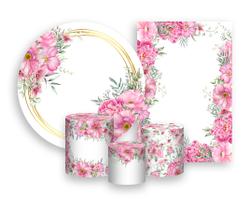 Kit 2 Painéis De Festa + Trio De Capas Cilindro - Floral Rosa 049 Kit 2 Painéis De Festa + Trio De Capas Cilindro - Floral Rosa 049