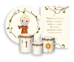 Kit 2 Painéis De Festa + Trio De Capas Cilindro - Folhagens Santo São Padre Pio Católico 006