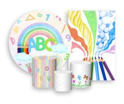 Kit 2 Painéis De Festa + Trio De Capas Cilindro - Formatura ABC Desenhos a Mão 003 Kit 2 Painéis De Festa + Trio De Capas Cilindro - Formatura ABC Desenhos a Mão 003
