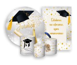 Kit 2 Painéis De Festa + Trio De Capas Cilindro - Formatura Prateado Capelo 001 Kit 2 Painéis De Festa + Trio De Capas Cilindro - Formatura Prateado Capelo 001