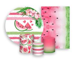 Kit 2 Painéis De Festa + Trio De Capas Cilindro - Fruta Melancia Listras 002 Kit 2 Painéis De Festa + Trio De Capas Cilindro - Fruta Melancia Listras 002