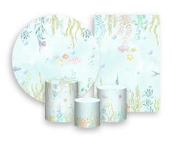 Kit 2 Painéis De Festa + Trio De Capas Cilindro - Fundo do Mar Peixes e Algas 003 Kit 2 Painéis De Festa + Trio De Capas Cilindro - Fundo do Mar Peixes e Algas 003