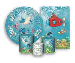 Kit 2 Painéis De Festa + Trio De Capas Cilindro - Fundo Do Mar Submarino Cute 001