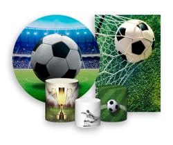 Kit 2 Painéis De Festa + Trio De Capas Cilindro - Futebol Bola e Estádio Realista 003