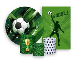 Kit 2 Painéis De Festa + Trio De Capas Cilindro - Futebol Verde com Bola 008