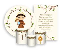 Kit 2 Painéis De Festa + Trio De Capas Cilindro - Galhos e Folhagens Santo Antônio de Pádua Católico 008