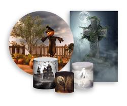 Kit 2 Painéis De Festa + Trio De Capas Cilindro - Halloween Espantalho Assombrado 005 Kit 2 Painéis De Festa + Trio De Capas Cilindro - Halloween Espantalho Assombrado 005