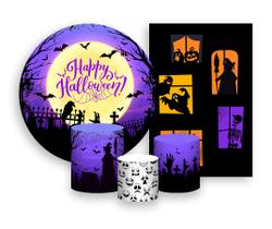 Kit 2 Painéis De Festa + Trio De Capas Cilindro - Halloween Luar no Cemitério 015 Kit 2 Painéis De Festa + Trio De Capas Cilindro - Halloween Luar no Cemitério 015