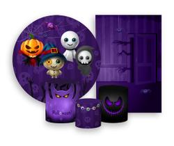 Kit 2 Painéis De Festa + Trio De Capas Cilindro - Halloween Roxo Fantasmas 008 Kit 2 Painéis De Festa + Trio De Capas Cilindro - Halloween Roxo Fantasmas 008