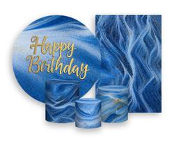 Kit 2 Painéis De Festa + Trio De Capas Cilindro - Happy Birthday Azul 058