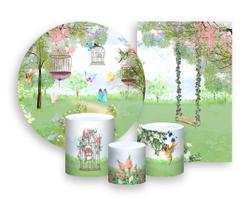 Kit 2 Painéis De Festa + Trio De Capas Cilindro - Jardim Aquarela Borboletas Coloridas 003