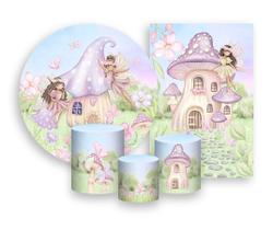 Kit 2 Painéis De Festa + Trio De Capas Cilindro - Jardim das Fadas Aquarela 006