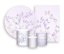 Kit 2 Painéis De Festa + Trio De Capas Cilindro - Jardim Floral Lilás Suave 015