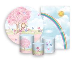 Kit 2 Painéis De Festa + Trio De Capas Cilindro - Jardim Menina no Balanço 004