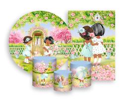 Kit 2 Painéis De Festa + Trio De Capas Cilindro - Jardim Porta Bonecas 017