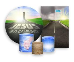 Kit 2 Painéis De Festa + Trio De Capas Cilindro - Jesus é o Caminho Estrada 025 Kit 2 Painéis De Festa + Trio De Capas Cilindro - Jesus é o Caminho Estrada 025