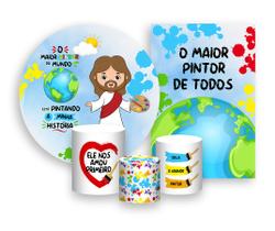 Kit 2 Painéis De Festa + Trio De Capas Cilindro - Jesus Maior Pintor do Mundo 009