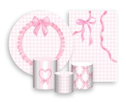 Kit 2 Painéis De Festa + Trio De Capas Cilindro - Laços Aquarela Xadrez 019 Kit 2 Painéis De Festa + Trio De Capas Cilindro - Laços Aquarela Xadrez 019