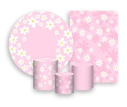 Kit 2 Painéis De Festa + Trio De Capas Cilindro - Margarida e Poás Rosa Suave 030