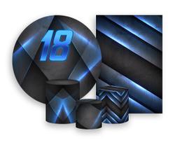 Kit 2 Painéis De Festa + Trio De Capas Cilindro - Masculino Efeito Grafite e Azul 18 Anos 090 Kit 2 Painéis De Festa + Trio De Capas Cilindro - Masculino Efeito Grafite e Azul 18 Anos 090