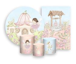 Kit 2 Painéis De Festa + Trio De Capas Cilindro - Mundo das Fadas Morena 009
