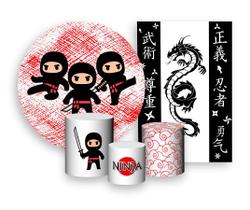 Kit 2 Painéis De Festa + Trio De Capas Cilindro - Ninjas Cute Infantil 002