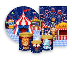 Kit 2 Painéis De Festa + Trio De Capas Cilindro - Noite Do Circo 003 Kit 2 Painéis De Festa + Trio De Capas Cilindro - Noite Do Circo 003