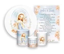Kit 2 Painéis De Festa + Trio De Capas Cilindro - Nossa Senhora de Lourdes Branco Floral 010 Kit 2 Painéis De Festa + Trio De Capas Cilindro - Nossa Senhora de Lourdes Branco Floral 010