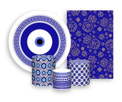 Kit 2 Painéis De Festa + Trio De Capas Cilindro - Olho Grego Azul com Dourado 002 Kit 2 Painéis De Festa + Trio De Capas Cilindro - Olho Grego Azul com Dourado 002