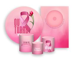 Kit 2 Painéis De Festa + Trio De Capas Cilindro - Outubro Rosa Flor e Laço 003